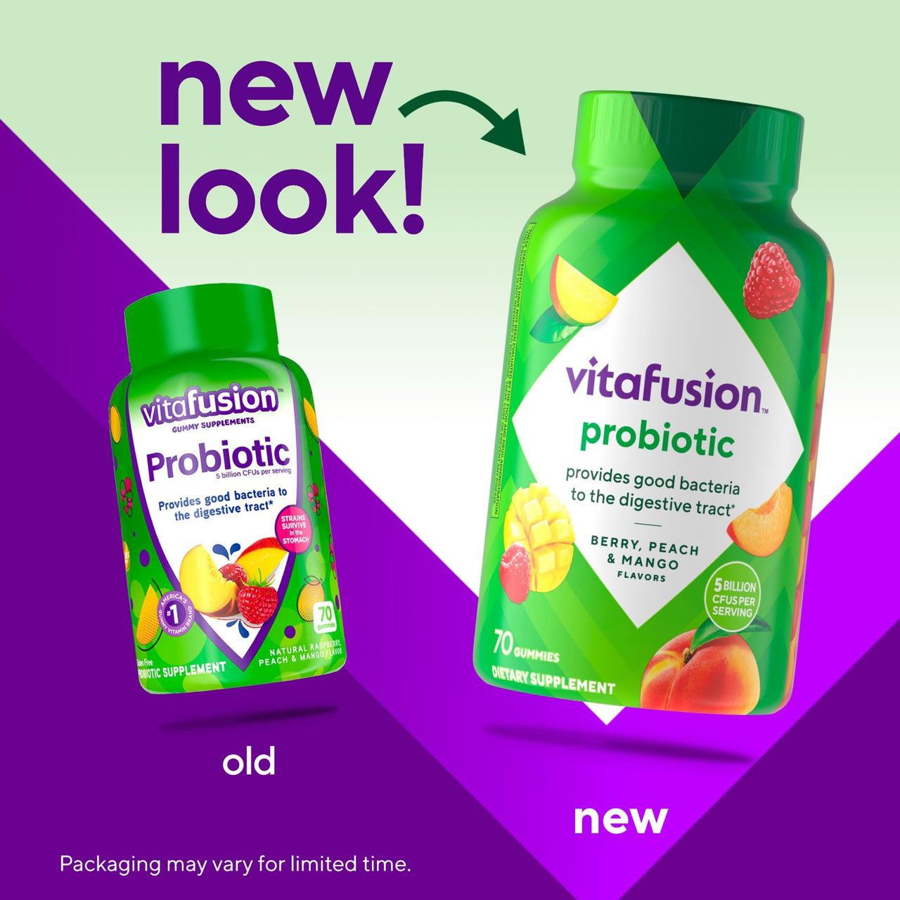 vitafusion Probiotic Gummy Supplements, Raspberry, Peach and Mango Flavors, Probiotic Nutritional Supplements With 5 Billion CFUs, 35 Day Supply, 70 Count