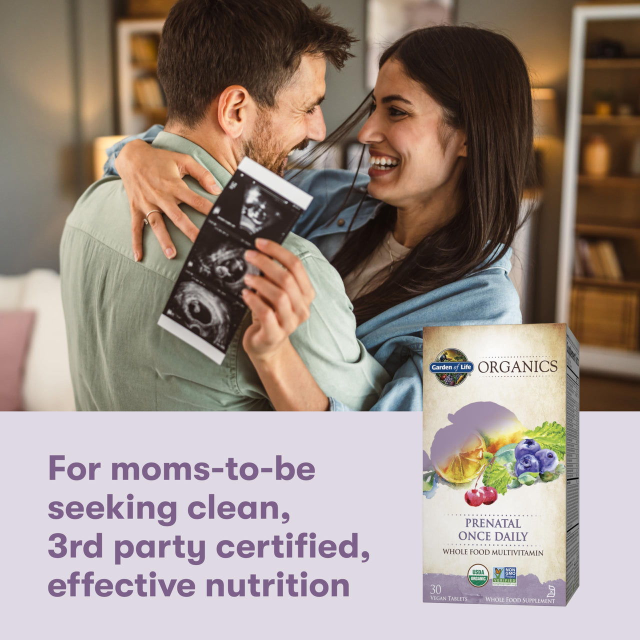 Garden of Life Organics Prenatal Vitamin: Folate for Energy & Healthy Fetal Development, Non-constipating Iron, Vitamin C, B6, B12, D3 – Organic, Non-GMO, Gluten-Free, Vegan, 30 Day Supply
