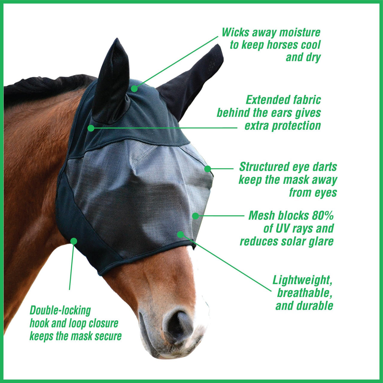 Absorbine UltraShield Equine Fly Mask, UV Protection, Horse Size with Ears