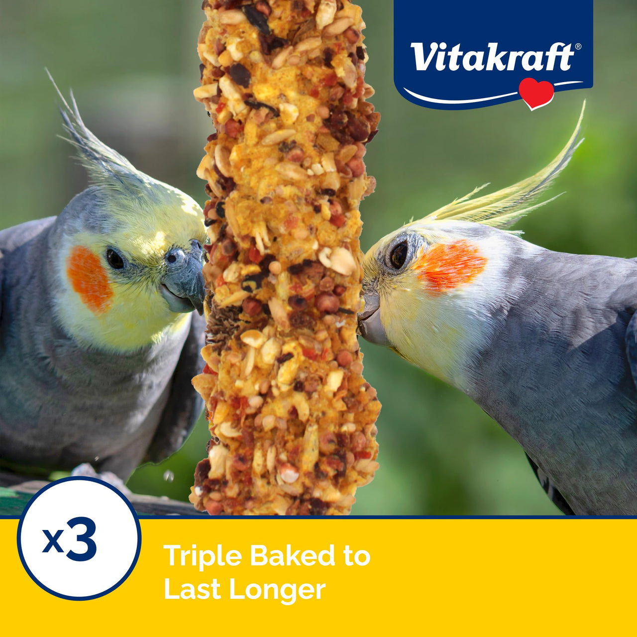 Vitakraft Crunch Sticks Cockatiel Treat Apple And Honey Flavor – 2 Sticks - Triple Baked For Extra Crunch – Natural Wood Chew Center With Cage Clip – Fortified With Vitamins And Minerals