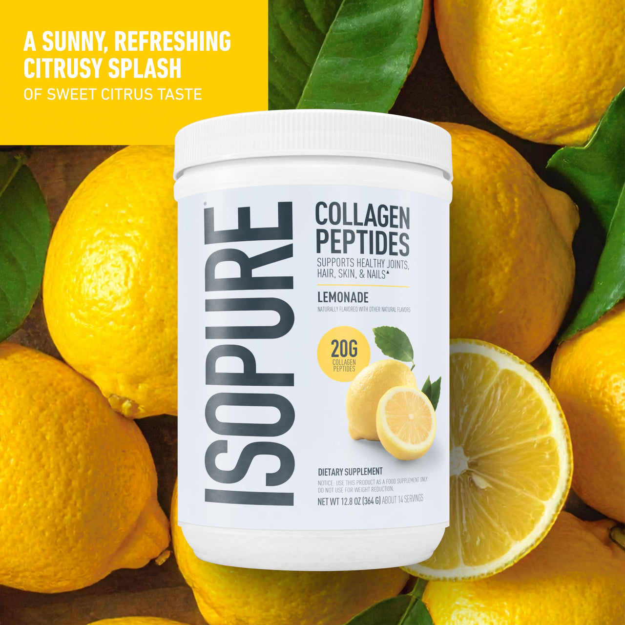 Isopure Collagen Peptides Powder, Promotes Hair, Nail, Skin and Joint Health, with Vitamin C and Biotin, Lemonade, 20g Collagen Peptides Per Serving, 11.36 Oz, 14 Servings (Packaging May Vary)