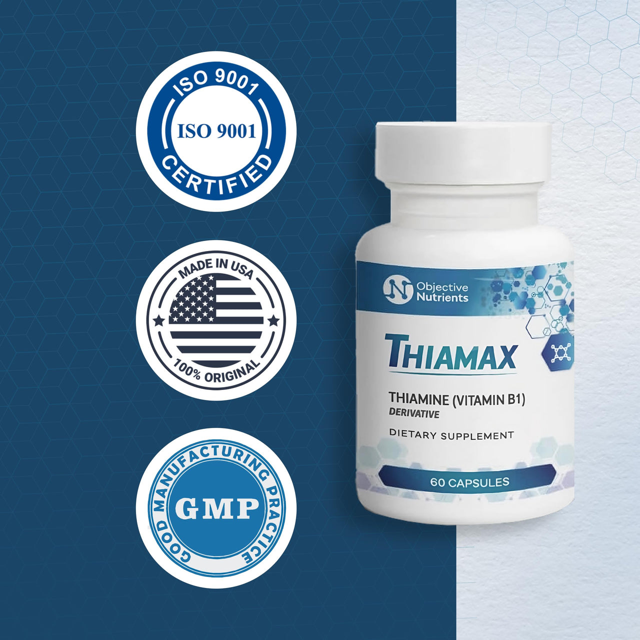 Objective Nutrients Thiamax Vitamin B1 (Thiamine TTFD), The Original, No Toxic Fillers, Supports Energy Metabolism, High Dose, Third Party Tested, All Active Ingredients 100mg, 60 Count