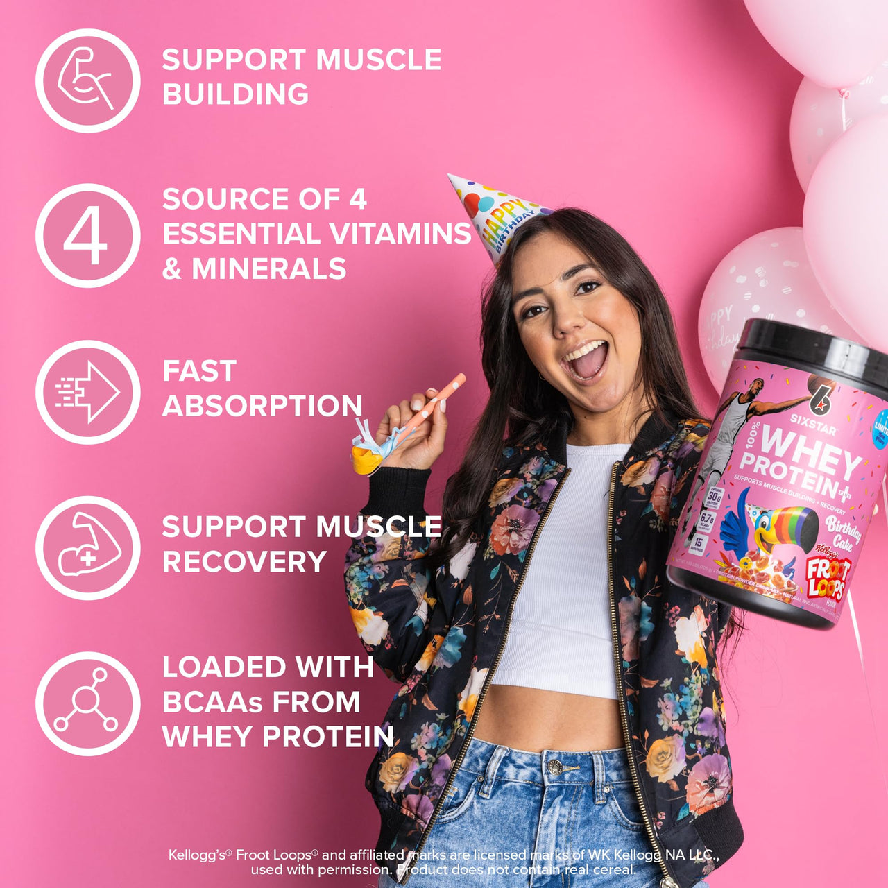 Six Star Whey Protein Powder Plus | Muscle Building & Recovery Plus Immune Support | Muscle Builder for Men & Women | Kellogg’s Froot Loops Birthday Cake Flavor | 1.5lb