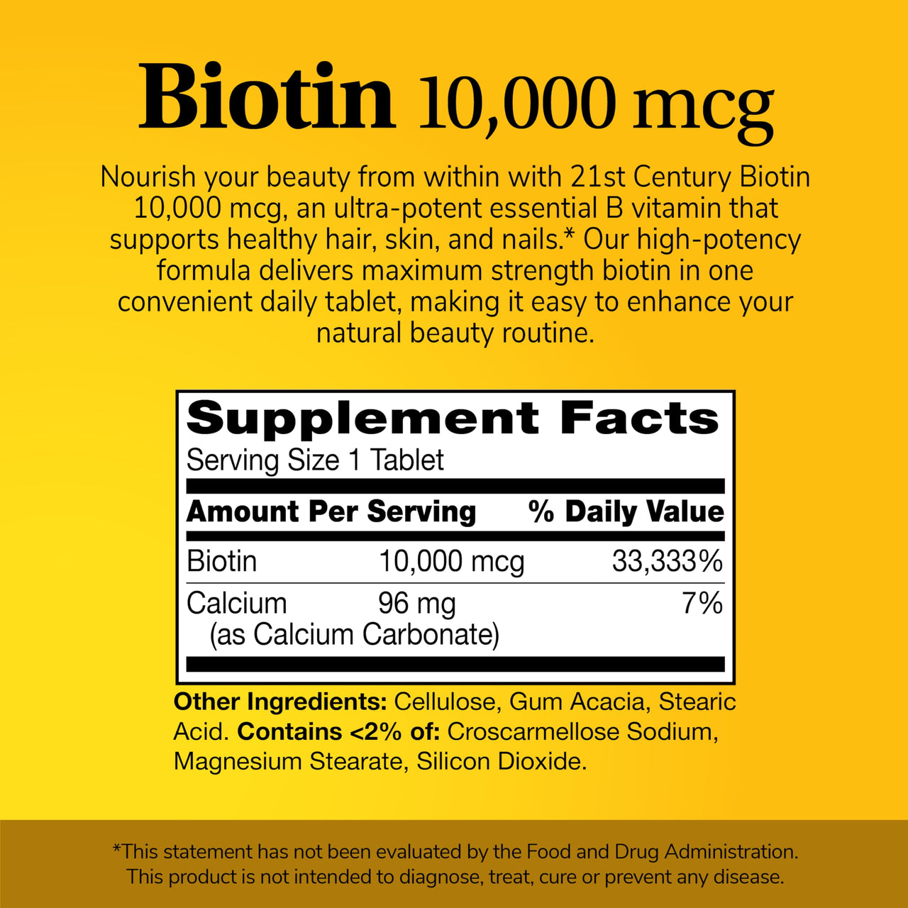 21st Century Biotin Tablets, 10,000 mcg, Unflavored 120 Count