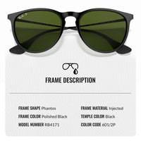 Thumbnail for Ray-Ban RB4171 ERIKA CLASSIC POLARIZED Phantos Shaped Sunglasses for Men & Women – Includes Official Rayban Eyewear Kit – Ideal Formal & Casual Wear Sunglasses – G-15 Green Lens