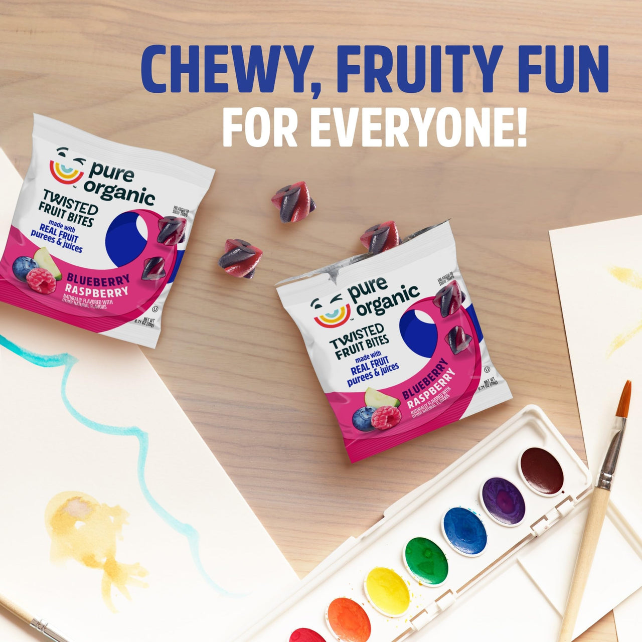 Pure Organic Twisted Fruit Bites, Kids Snacks, Fruit Snacks, Blueberry Raspberry (16 Pouches)