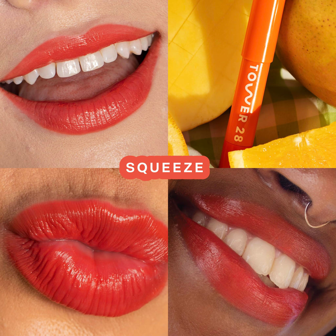 Tower 28 JuiceBalm Tinted Lip Balm - Hydrating Lip Color with Shea Butter and Marula Oil - Clean, Cruelty Free, and Vegan Lip Care - Squeeze: A Juicy Coral, 0.09 Fl Oz / 2.7 mL
