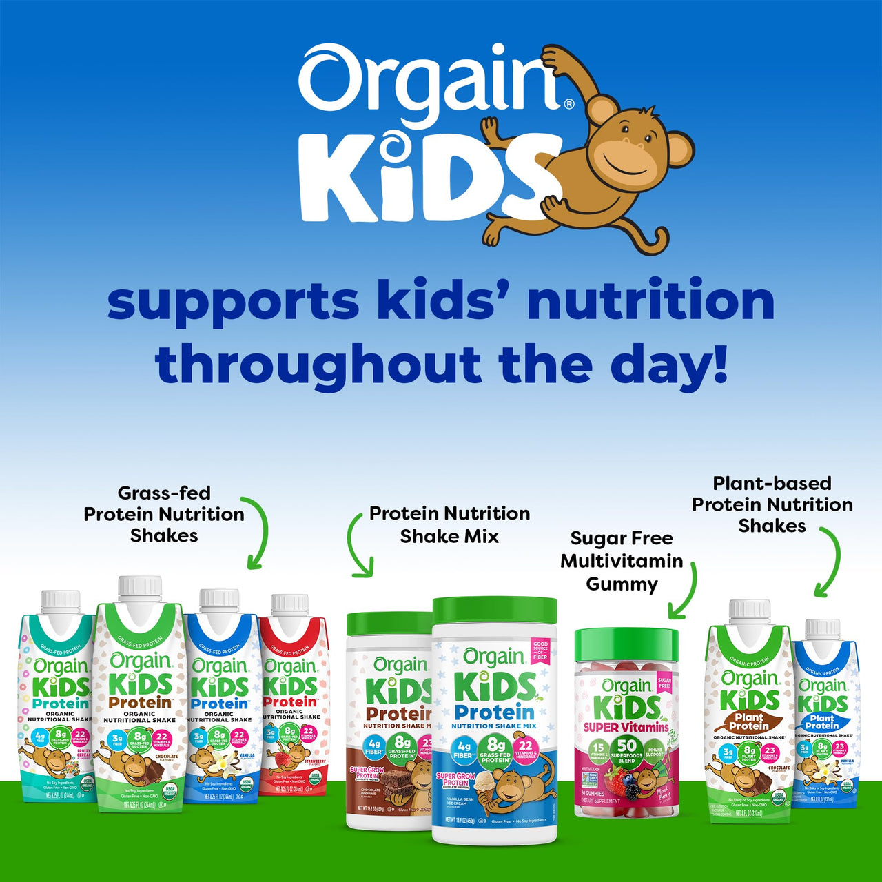 Orgain Organic Kids Nutritional Protein Shake, Vanilla, Healthy Kids Snacks, 8g Dairy Protein, 3g Fiber, 22 Vitamins & Minerals, No Soy ingredients, Gluten Free, Non-GMO, 8.25 Fl Oz (Pack of 12)