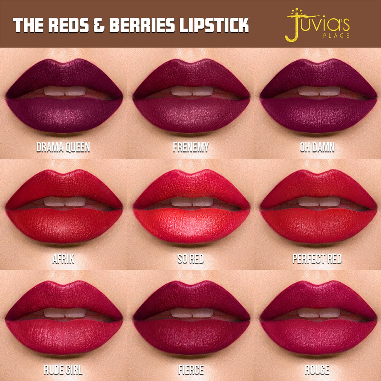 Juvia's Place Reds & Berries Velvety Matte Lipsticks The Berries Drama Queen - Rich Berry Shade, Soft-Matte Lipstick, Hydrating, Highly Pigmented, Creamy, Smooth, and Long-Lasting