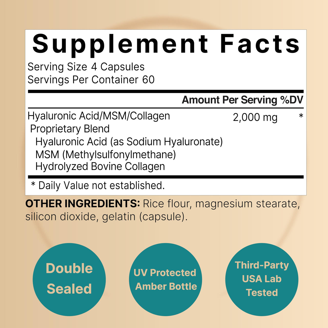 NatureBell 2 Pack Hyaluronic Acid Supplements 2,000 mg | 480 Total Capsules, with MSM & Hydrolyzed Bovine Collagen – 3 in 1 Support for Skin Hydration, Joint Lubrication, Hair, and Eye Health
