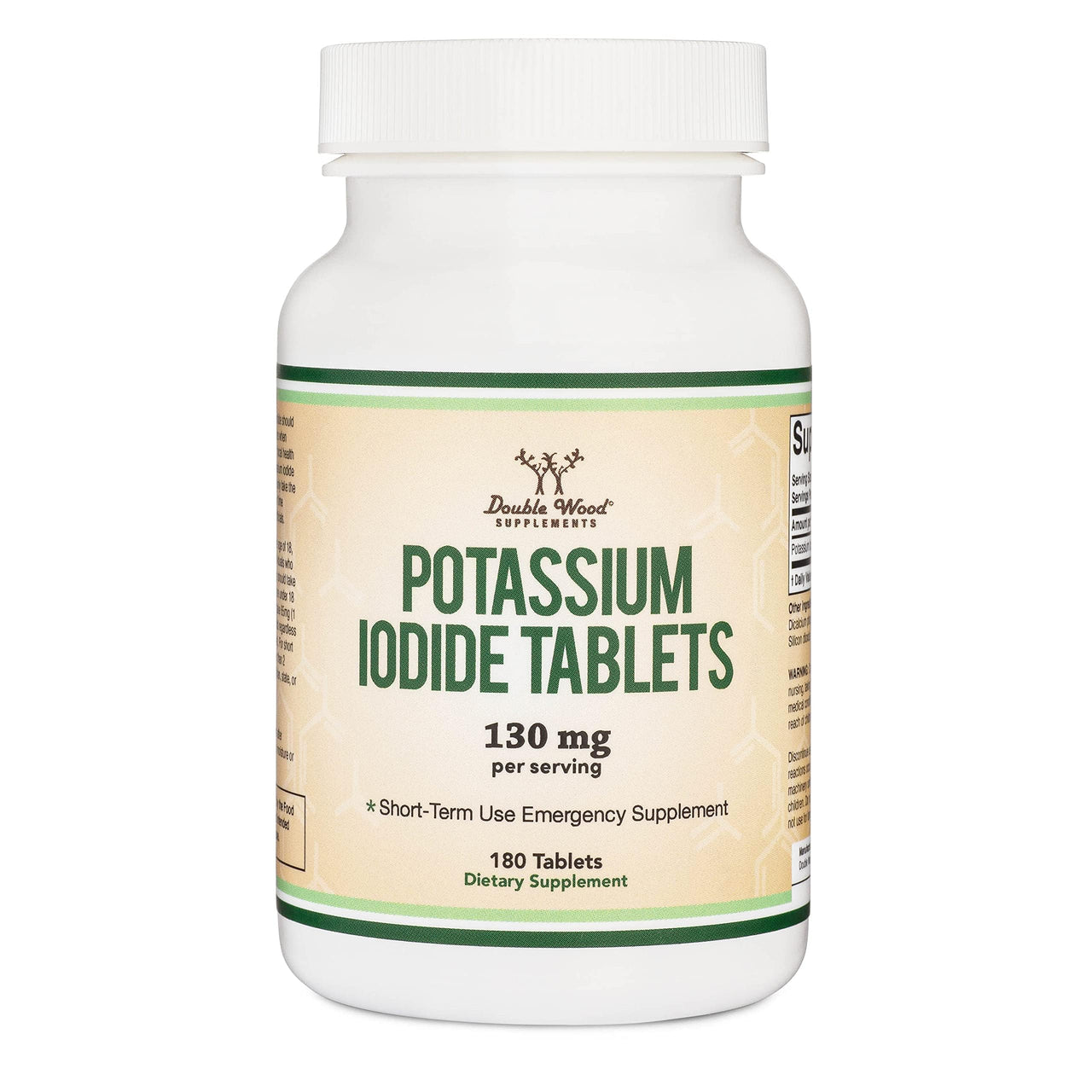 Potassium Iodide 130mg Tablets - Emergency Use for Exposure - 180 Count, 3 Month Supply - Double Wood Supplements