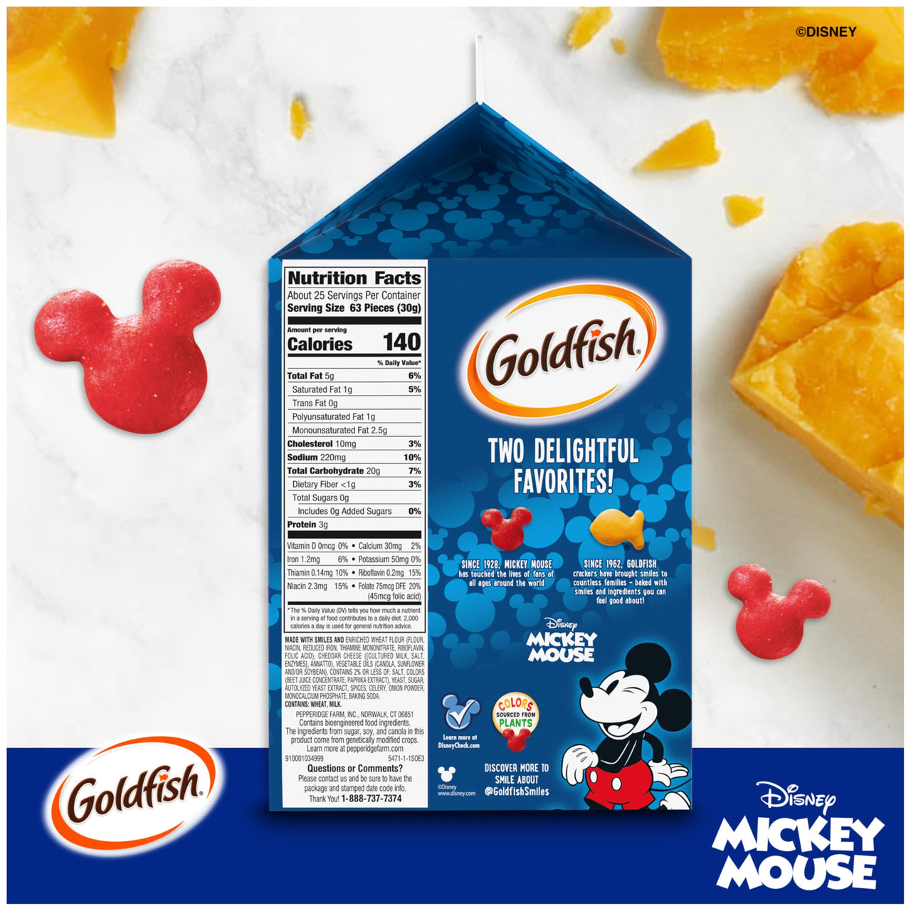 Goldfish Disney Mickey Mouse Cheddar Crackers, Snack Crackers, 27.3 oz carton