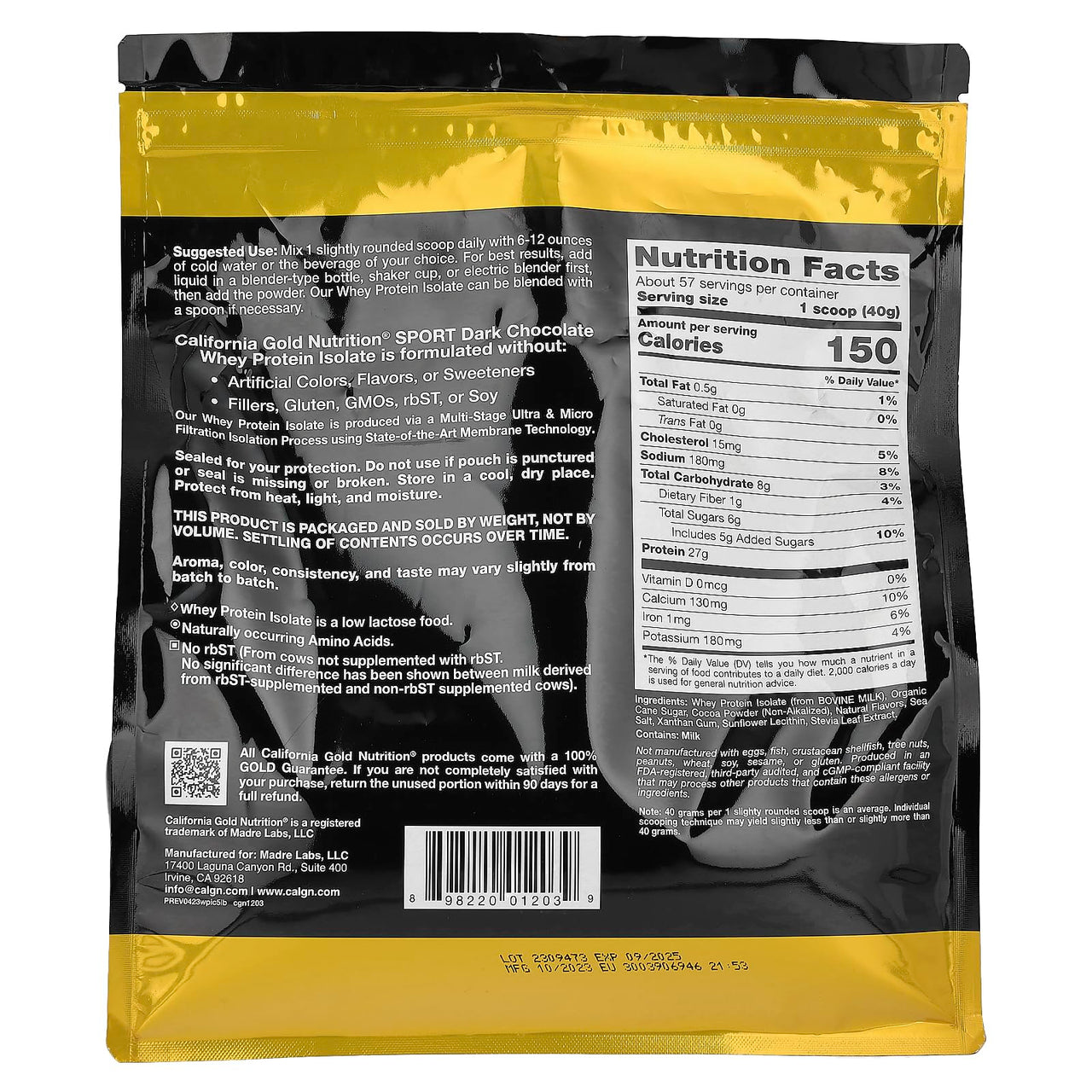 California Gold Nutrition Sport, Whey Protein Isolate, Dark Chocolate, 5 lb (2.27 kg)