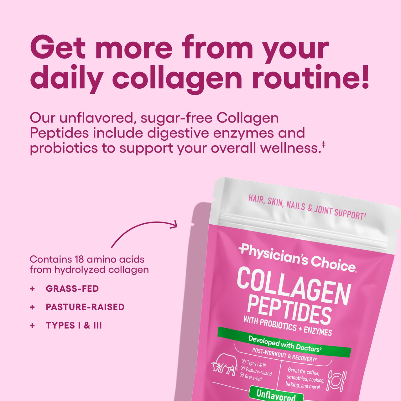 Physician's CHOICE - Full Gut Health Bundle: Collagen Peptides Powder + Digestive Enzymes 60ct for Digestive Comfort, Workout Recovery, & Skin, Nails, and Joint Support
