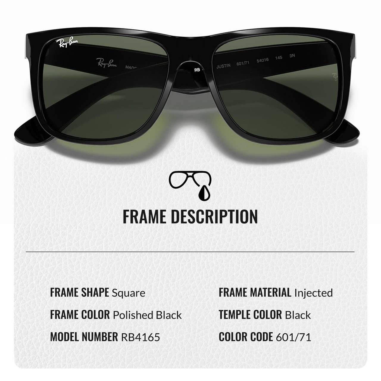 Ray-Ban RB4165 JUSTIN CLASSIC Square Shape Sunglasses with Official Eyewear Kit