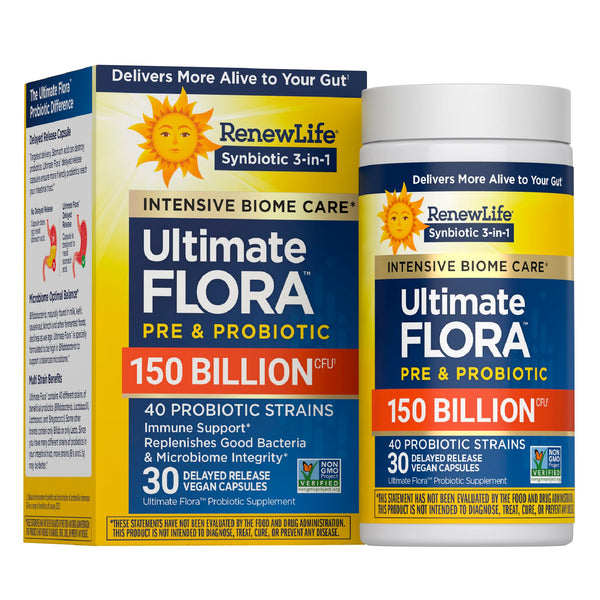 Renew Life Ultimate Flora Adult Ultimate Care Probiotic, 150 Billion, 30 Caps (Package May Vary)