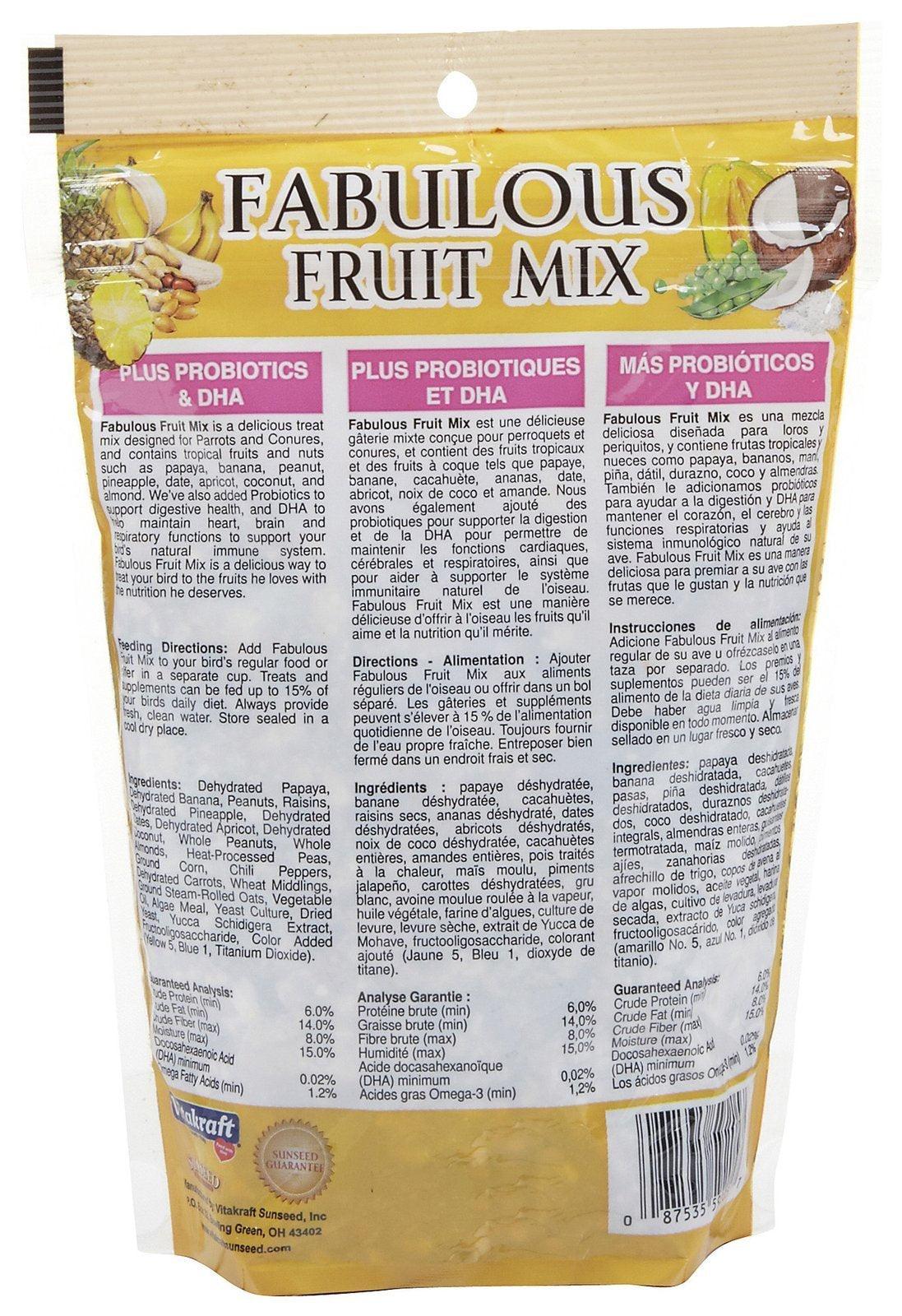 Sun Seed Company Bss59205 Fabulous Fruit Mix Parrot Treats Pouch, 12-Ounce