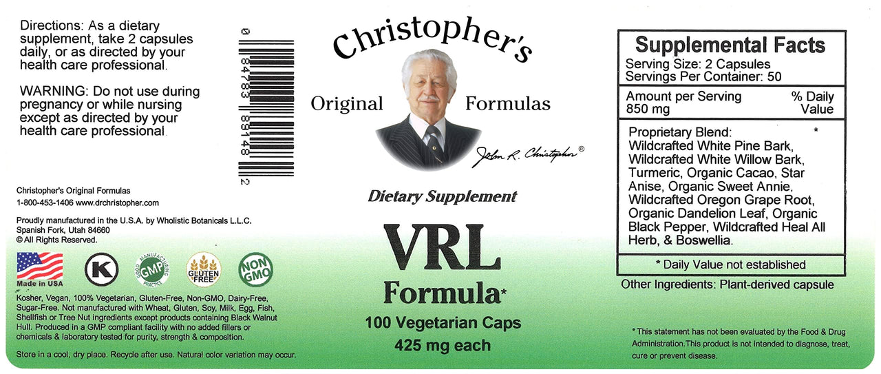 Christopher's Original Formulas VRL Formula, Natural Immune Support, 100 Vegetarian Capsules