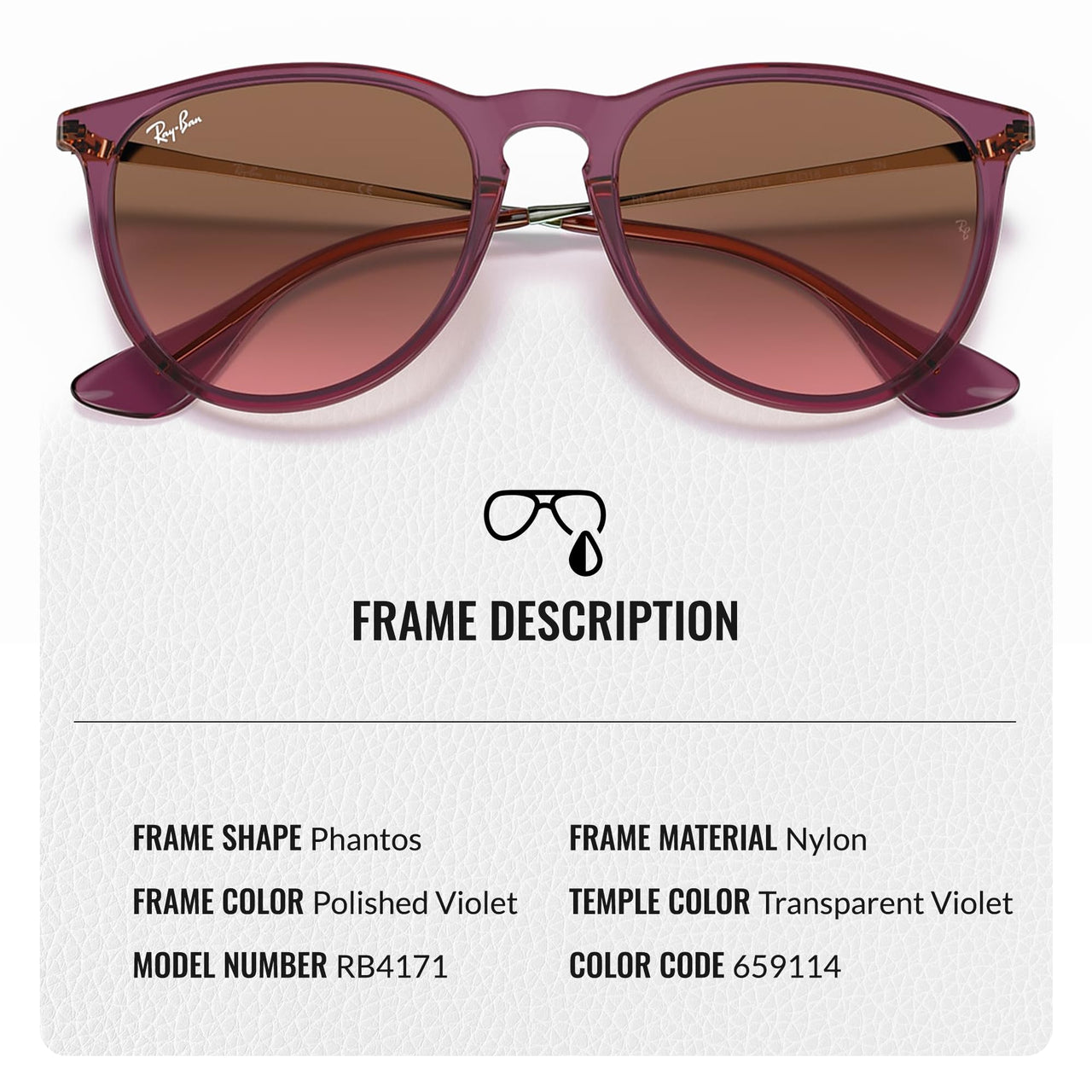 Ray-Ban RB4171 Erika Classic Phantos Shape Sunglasses for Men and Women- Timeless Classic Sun Glasses with Modern Elegance - Premium UV Protection - Designer Men's and Women's Sunglasses