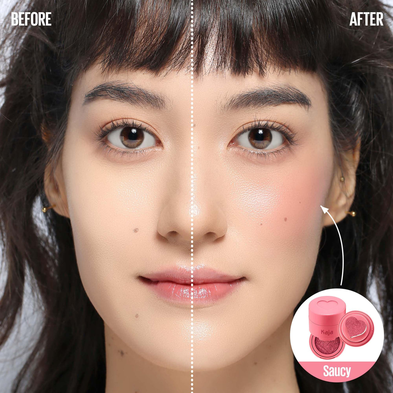 KAJA Blusher - Cheeky Stamp 02 Saucy | Buildable & Blendable Shade with Heart-shaped Applicator, Sunkissed Finish, Travel size, Hygienic, Suitable for Beginners, Portable, Korean Makeup, 0.17 Oz