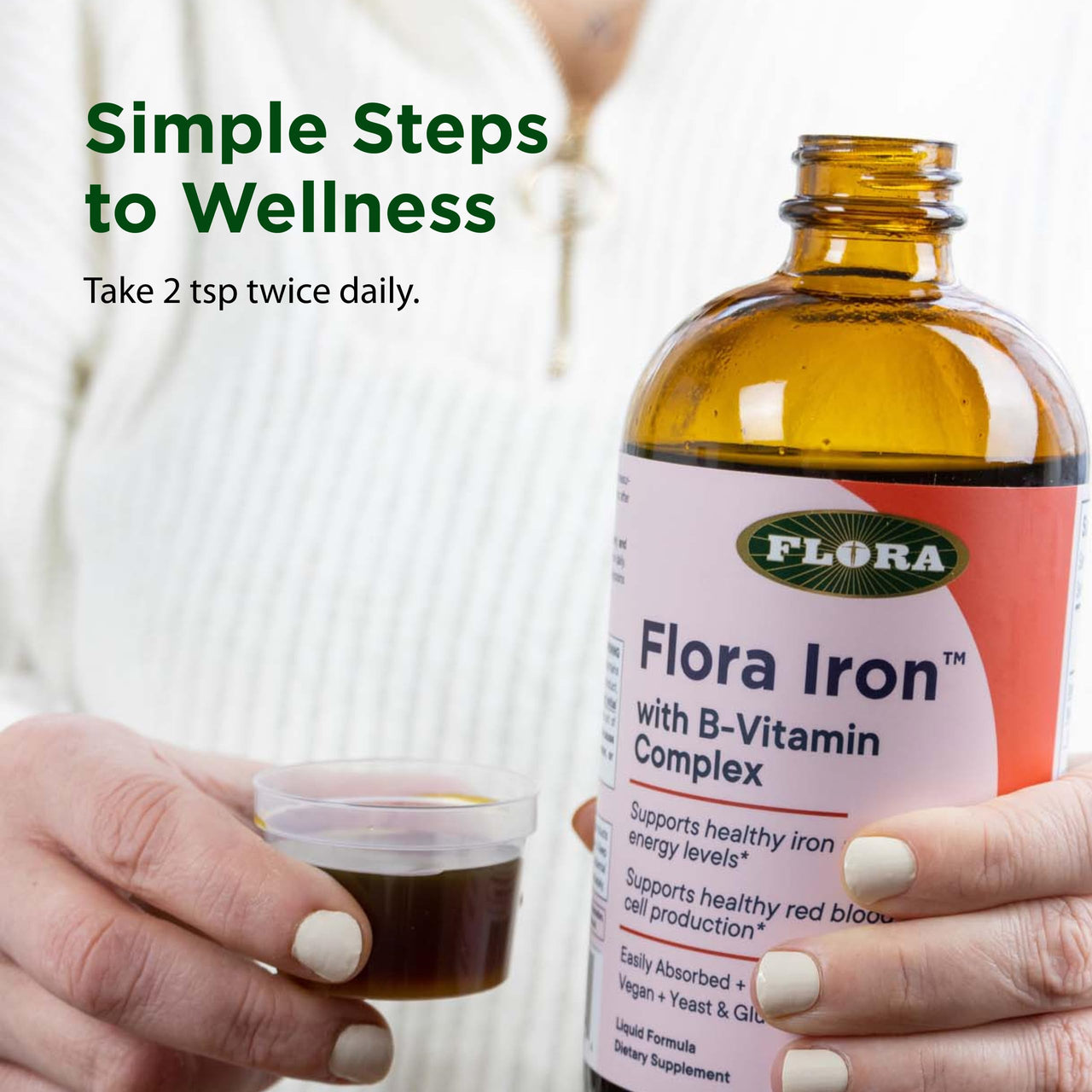 Flora Iron with B-Vitamin Complex - Helps Maintain Healthy Iron Levels - Non-Constipating, Highly Absorbable - Vitamin-B & Liquid Iron - Vegan Supplement - Yeast & Gluten Free, 7.7-oz. Glass Bottle