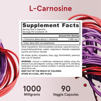 Thumbnail for Jarrow Formulas® L-Carnosine Dipeptide Antioxidant 1000 mg, Dietary Supplement, Antioxidant Support for Mitochondrial Health, 90 Veggie Capsules, Up to 45 Day Supply