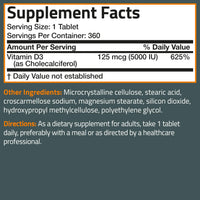 Thumbnail for Bronson Vitamin D3 5000iu (125mcg) Healthy Muscle Function and Immune Support, Non-GMO, 360 Tablets