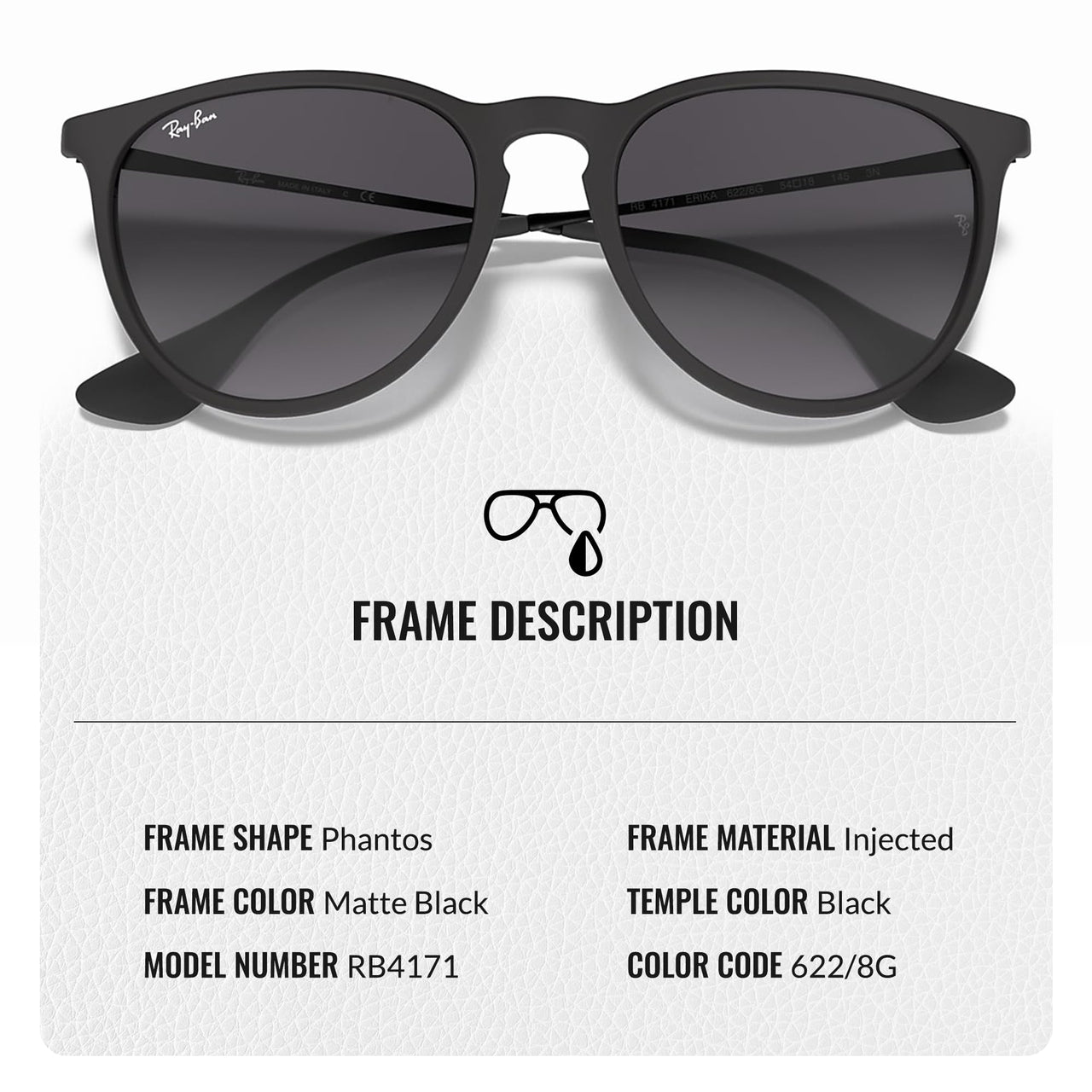 Ray-Ban RB4171 ERIKA Classic Phantos Shape Sunglasses With Eyewear Kit Bundle - High Bridge Fit - Ideal Formal and Casual Wear Retro Sunglasses