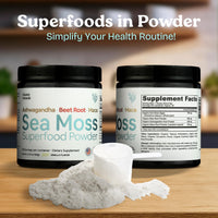 Thumbnail for Atlantic Naturals Superfood Organic Sea Moss Powder Blend with Ashwagandha, Maca Root & Beet Root | Ideal for Healthy Skin, Positive Mood & Energy | Vanilla Flavor (150g)