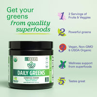 Thumbnail for Zhou Organic Daily Greens Powder - Greens Superfood Powder for Juice, Smoothie, Super Food Drink Mix with Spirulina & Kale, Vegetables Supplement - Green Apple Flavor, 5 oz (30 Servings)