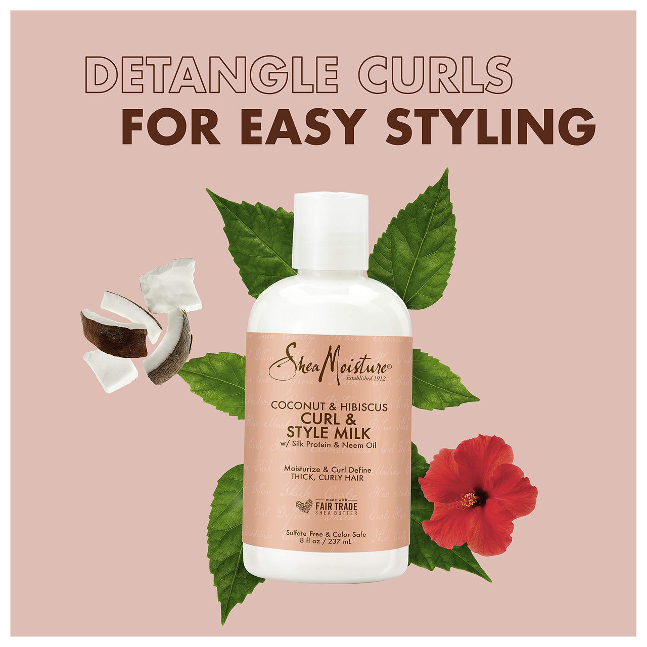 SheaMoisture Curl Mousse Coconut and Hibiscus & Fair Trade Sulfate Free Coconut Hibiscus Curl & Style Milk with Silk Protein & Neem Oil For Thick, Defined, Curly Hair 8 oz