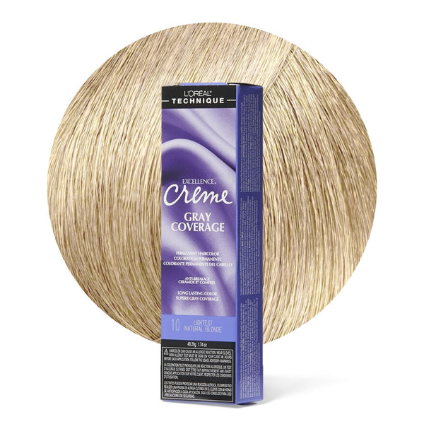L'Oréal Technique Excellence Crème Permanent Hair Color - Long-Lasting Hair Dye, Rich Formula With No-Drip Application, Superb Gray Coverage, Lghtst Nat Blonde