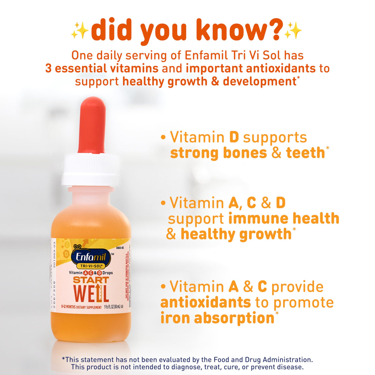 Enfamil Tri-Vi-Sol Infant Multivitamin Drops, Supports Growth & Immune Health for Babies, 50mL Bottle
