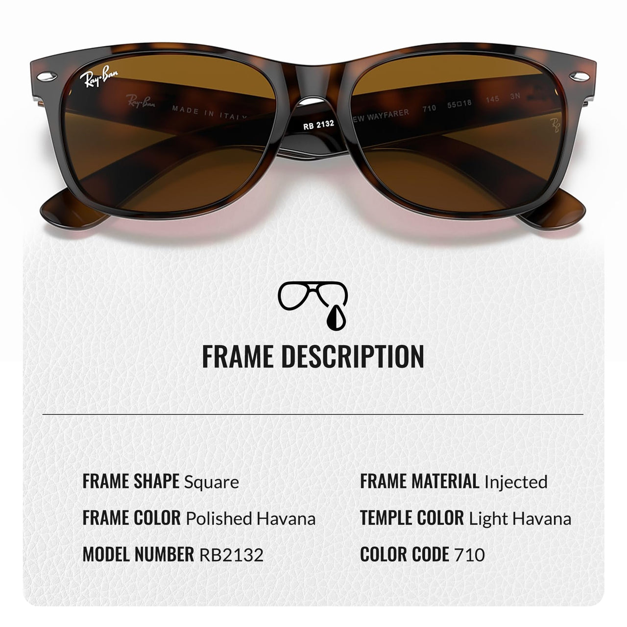 Ray-Ban RB2132 New Wayfarer Classic Square Shape Sunglasses for Men and Women- Timeless Classic Sun Glasses with Modern Elegance - Premium UV Protection - Designer Men's and Women's Sunglasses
