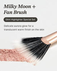 Thumbnail for Spring Event Glint Highlighter Special Set (Milky Moon(Set), 0.08oz + Fan Brush) - Baked Highlighter for Natural Glow. Korean Makeup by LG Beauty. Rich Pigment, Silky Touch, Shimmer.