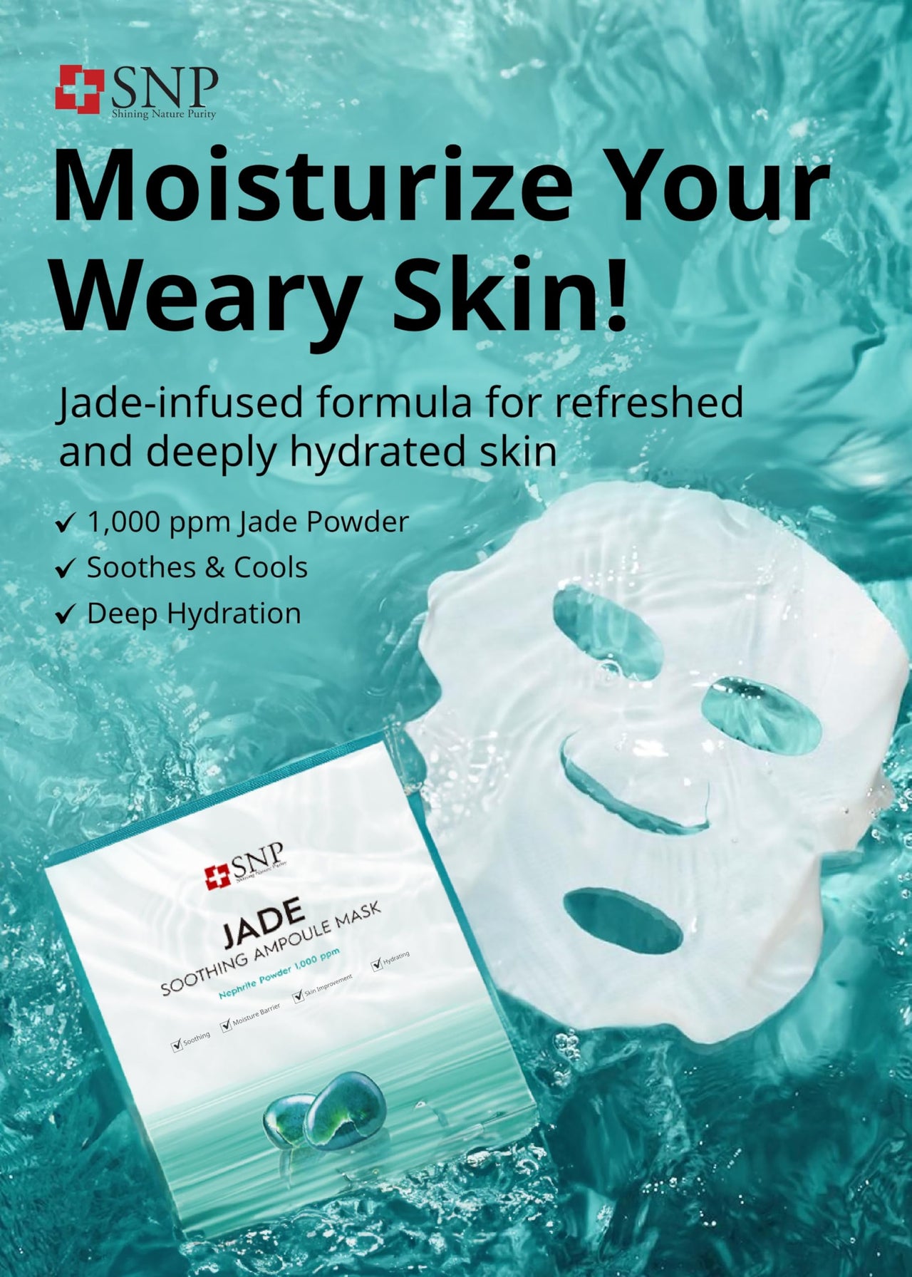 SNP 1000ppm Real Jade Mineral Ampoule Sheet Mask | Cleansing and Purifying All Sensitive Skin Types | Calming, Hydrating, and Moisturizing Facial Skin | Korean Face Masks Skincare | 10 Sheets