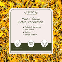Thumbnail for Starwest Botanicals Organic Dried Calendula Flowers - Natural Loose Leaf Herb for Tea & Culinary Use, Herbal Calendula Petals, Caffeine Free, Certified Kosher, Non-GMO - Bulk 1 lb Bag