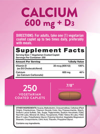 Thumbnail for Nature's Truth Calcium 600mg with Vitamin D3 | 250 Caplets | Calcium Carbonate | Vegetarian, Non-GMO & Gluten Free Supplement