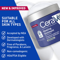 Thumbnail for CeraVe Healing Ointment, Hydrating Skin Protectant With Petrolatum, Hyaluronic Acid & Ceramides, Face & Body Skin Barrier Repair For Cracked, Chafed, Dry Skin, Fragrance Free & Lanolin Free, 12 Oz