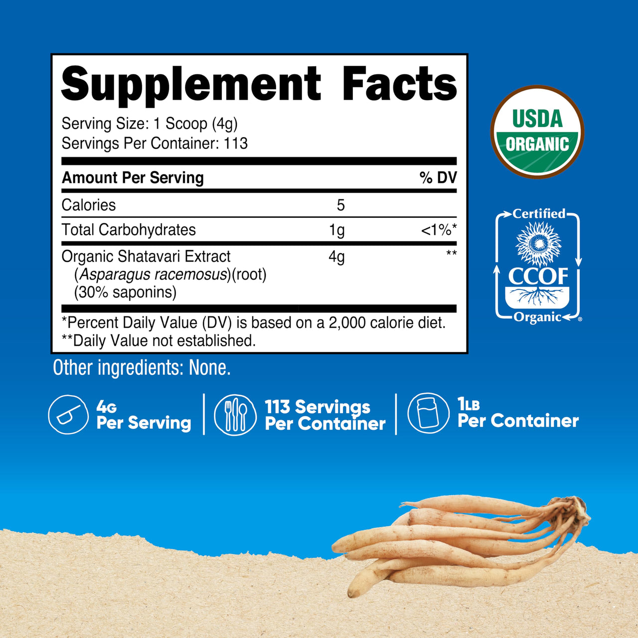 Nutricost Organic Shatavari Powder 1 LB - Certified USDA Organic, Non-GMO, Gluten Free, and Vegetarian Friendly