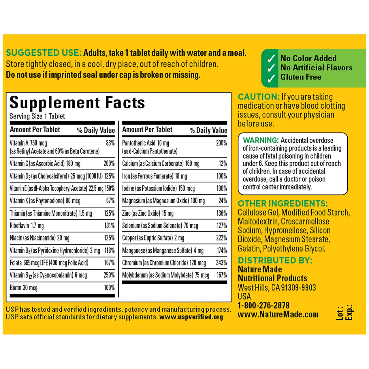 Nature Made Multivitamin Tablets with Iron, Multivitamin for Women and Men for Daily Nutritional Support, 130 Tablets, 130 Day Supply (Packaging May Vary)