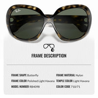 Thumbnail for Ray-Ban RB4098 JACKIE OHH II Butterfly Shaped Non-Polarized Sunglasses for Women – Includes Official RAYBAN Eyewear Kit – Ideal Formal & Casual Wear Sunglasses – Green Classic Lens