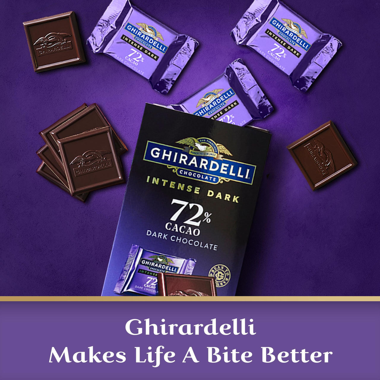 GHIRARDELLI Intense Dark Chocolate Squares, 72% Cacao Chocolate for Holiday Gifts and Stocking Stuffers, 4.1 Oz Bag (Pack of 6)