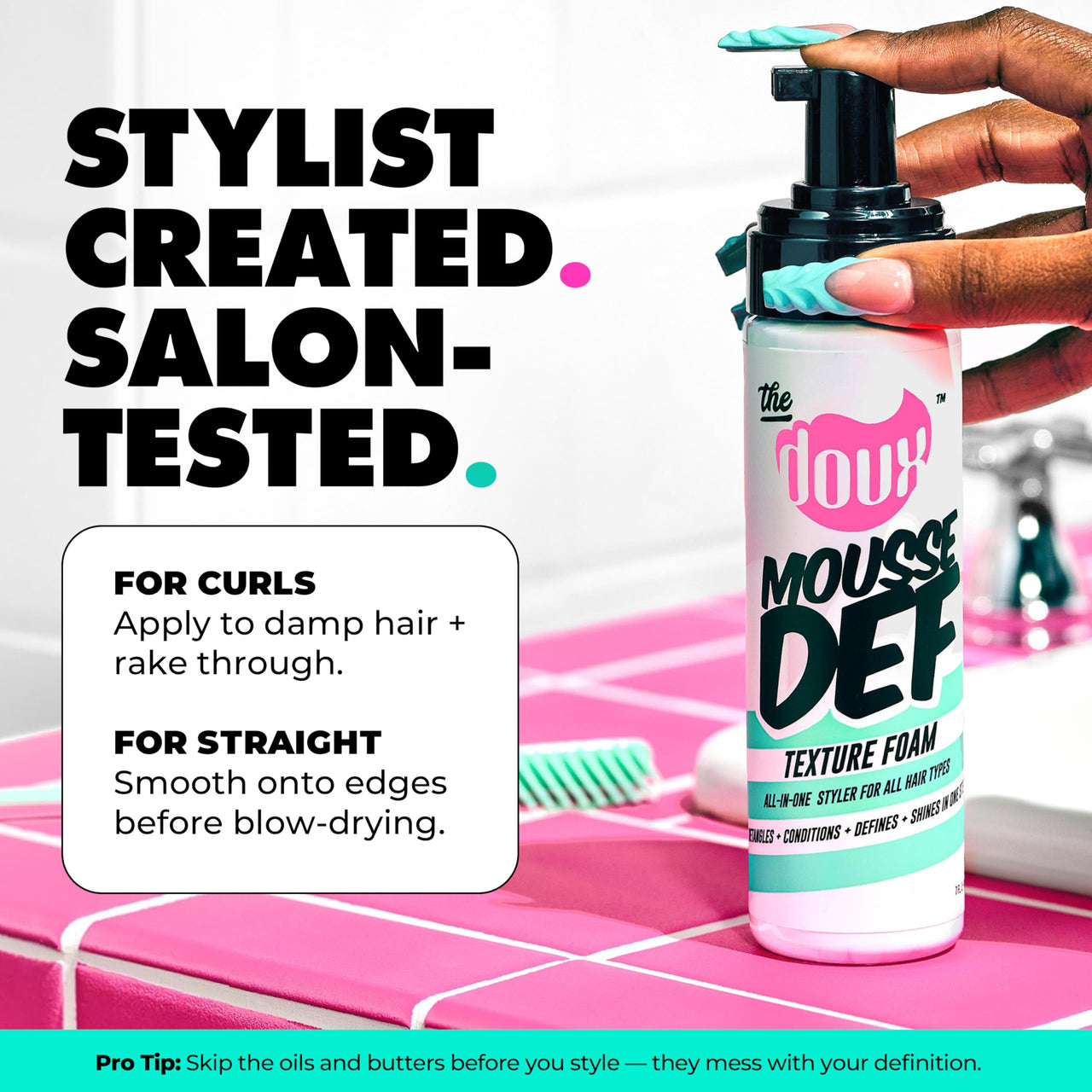 The Doux Multi-Use Mousse for Curly Hair – The Doux Mousse Def Texture Foam for Styling, Curl Definition, Volume & Shine – Curl Cream Alternative for Textured Hair & Natural Hair Styles