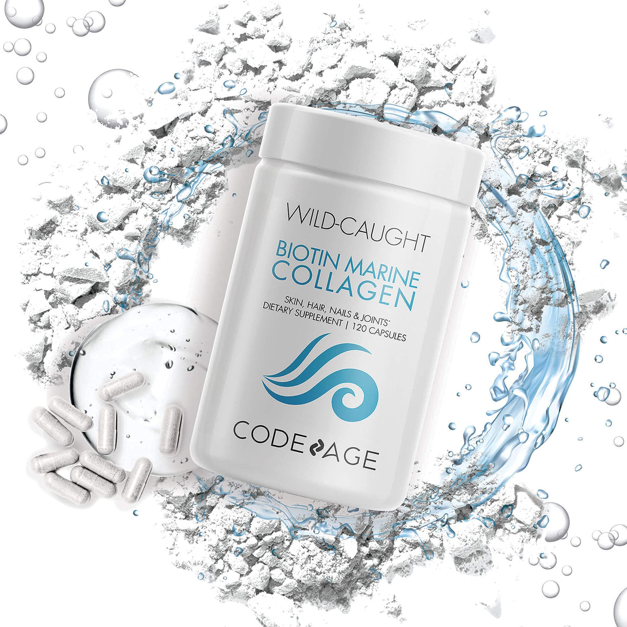Codeage Marine Collagen Peptides – Hydrolyzed Fish Collagen Protein Supplement, 10,000mcg Biotin Collagen, Vitamin C, E, Hyaluronic Acid Amino Acid - Hair, Skin, Joint, Wild-Caught Fish - 2 Pack