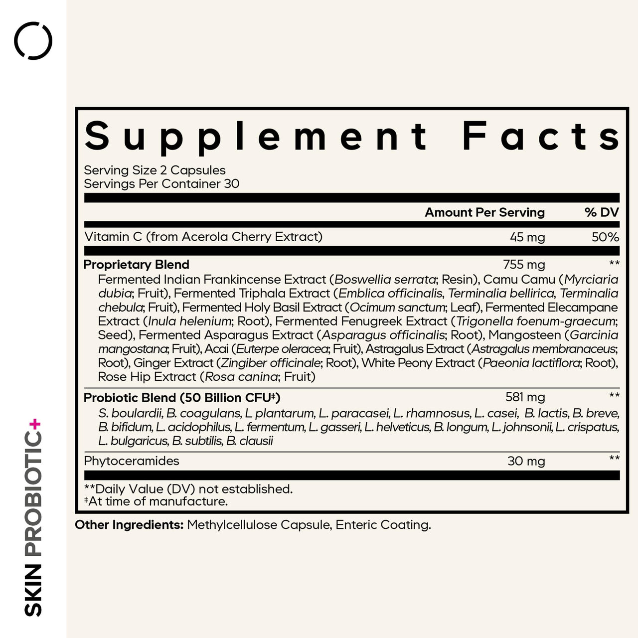 Codeage Skin Probiotics + Prebiotics - Skin Care Routine Supplement - 50 Billion CFU - Ayurvedic Botanical Herbs - Face Probiotics - Shelf Stable Cleanser, Non-GMO, Vegan - 60 Capsules