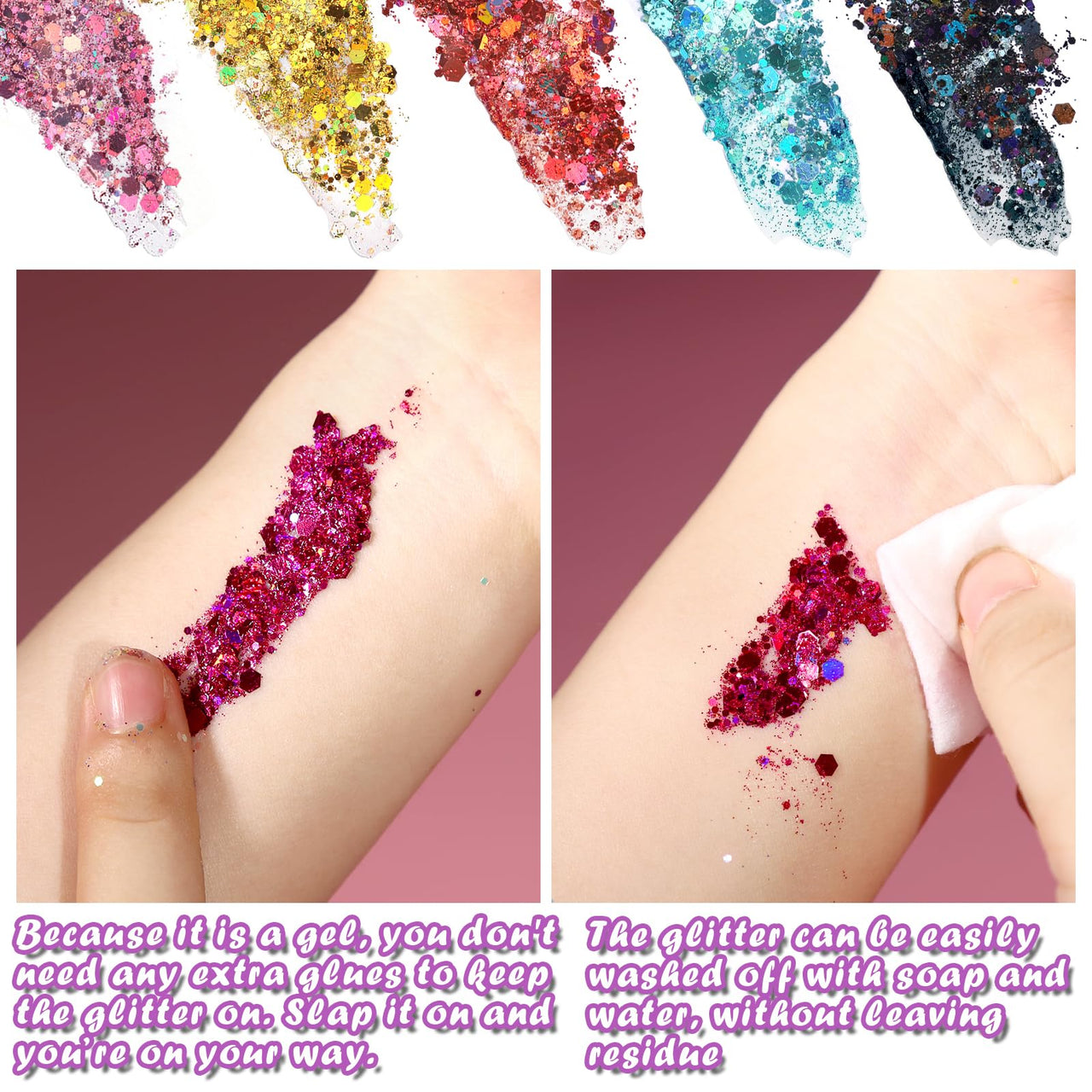 Teenitor Body Glitter Face Glitter Makeup Festival Glitter, 12 Colors Face and Body Glitter Gel, Hair Glitter Gel, Body Makeup