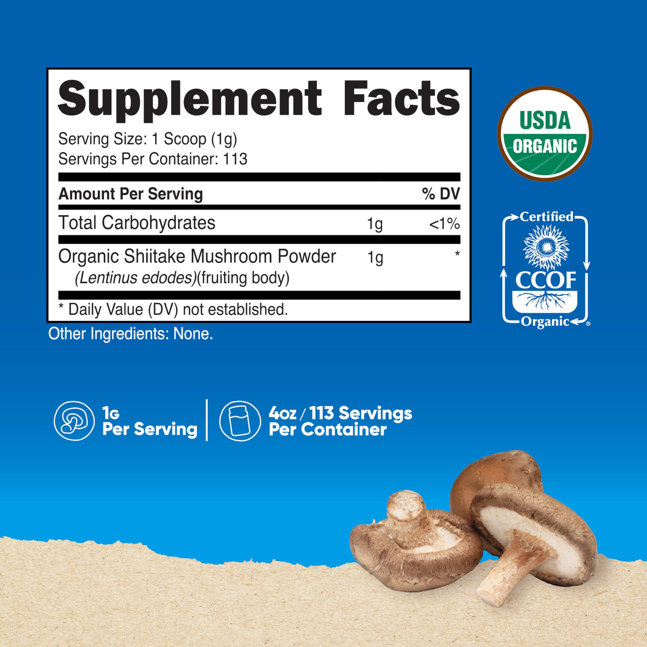 Nutricost Organic Shiitake Mushroom Powder 4 oz - Gluten Free, Non-GMO