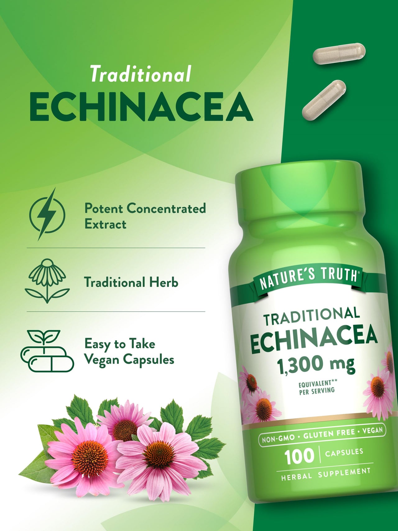 Nature's Truth Echinacea Extract Capsules | 100 Count | Non-GMO & Gluten Free