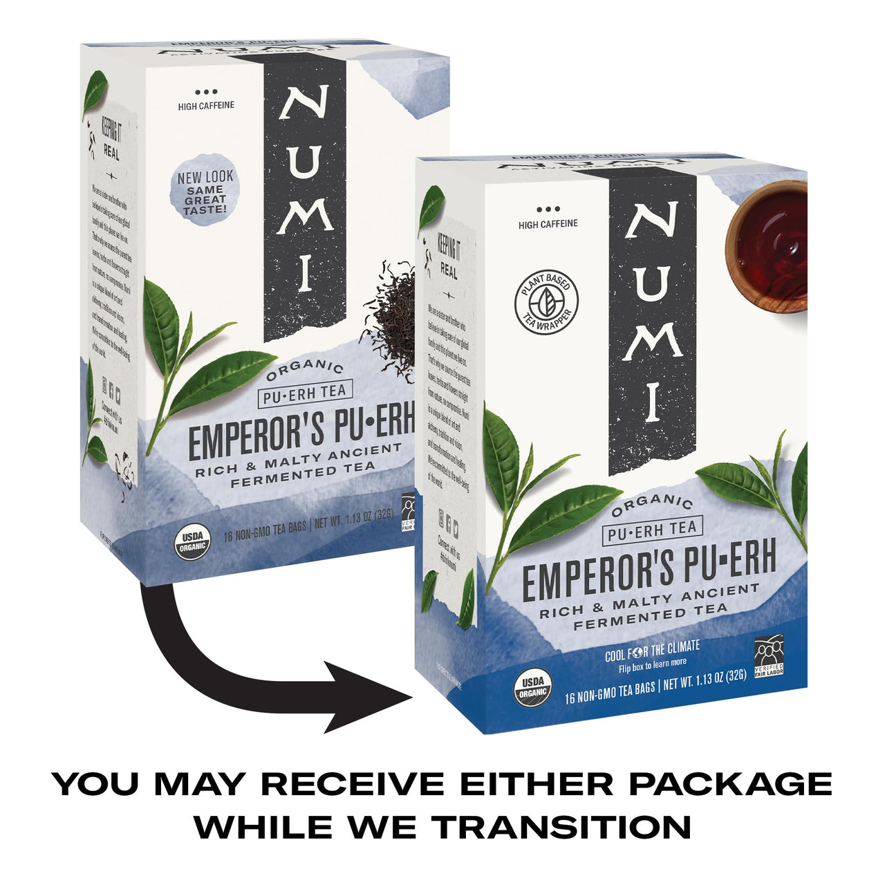 Numi Organic Emperor's Pu-erh Tea, 16 Dark Tea Bags, Aged Fermented Yunnan Black Tea, Caffeinated
